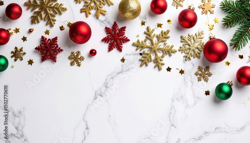 Festive Holiday Decorations on Marble Surface