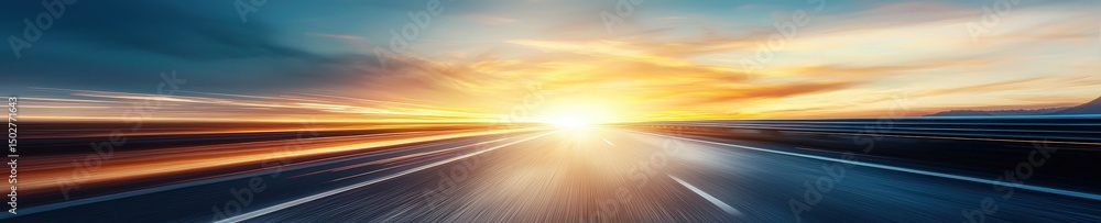 Naklejka premium A road with a sunset in the background