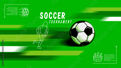 Dynamic vector illustration of a soccer player kicking a ball during a tournament