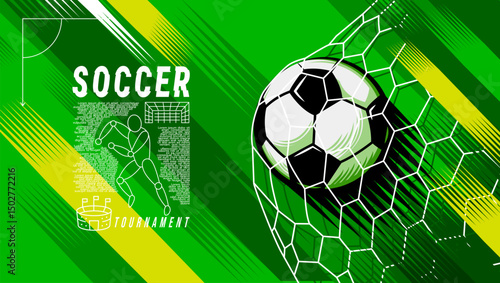 Dynamic vector illustration of a soccer player kicking a ball during a tournament