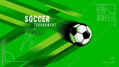 Dynamic vector illustration of a soccer player kicking a ball during a tournament