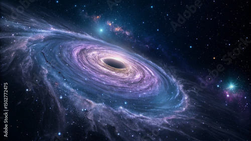Majestic Black Hole in Deep Space – Cosmic Vortex with Spiral Galaxy
