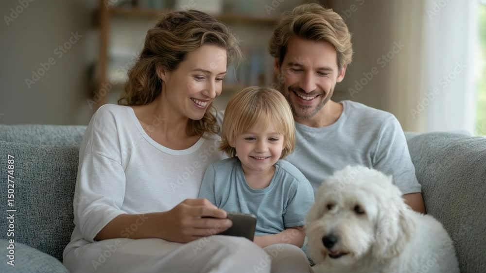 Warm Family Moments in a Modern Living Room with Pet Warm Family Moments in a Modern Living Room with Pet