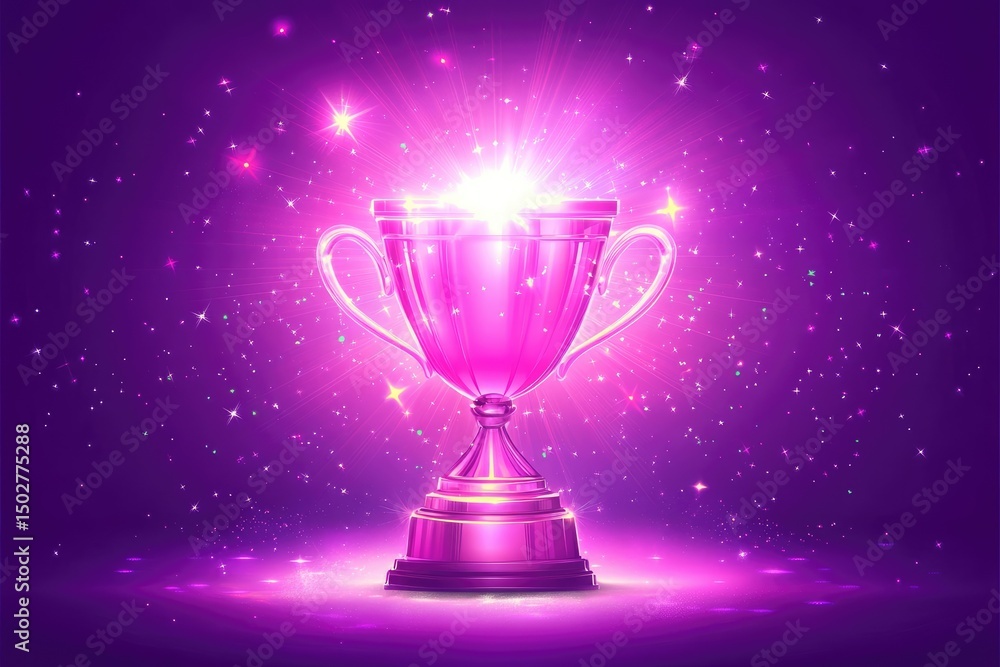 Pink trophy, glowing spotlight Pink trophy, glowing spotlight