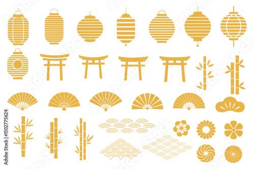 Chinese, Korean or Japan icons for Chinese New Year stock illustration, 
