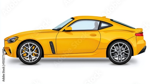 Sleek Yellow Sports Coupe Side Profile on White Background