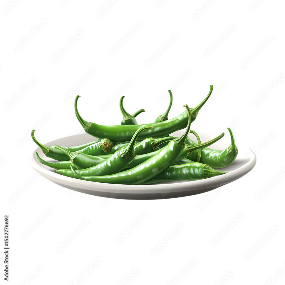 A vibrant plate brimming with fresh green chili peppers Isolated on Transparent Background PNG A vibrant plate brimming with fresh green chili peppers Isolated on Transparent Background PNG