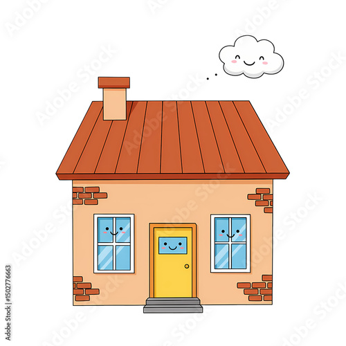 Cute Cartoon House Illustration: Home, Cottage, Building