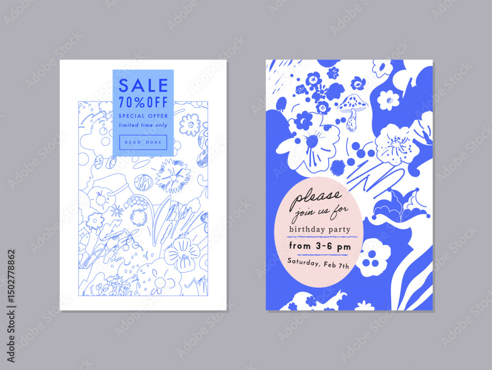custom made wallpaper toronto digitalSet of creative floral art posters or cards. Hand Drawn textures. Wedding, anniversary, birthday, Valentin's day, party invitations, covers