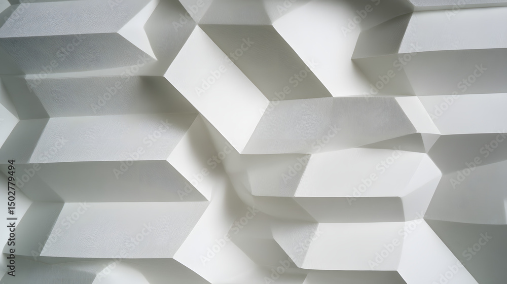 Fototapeta premium Abstract geometric patterns in white and gray, minimalist industrial design with clean textures and subtle shadows, conveying modern simplicity and