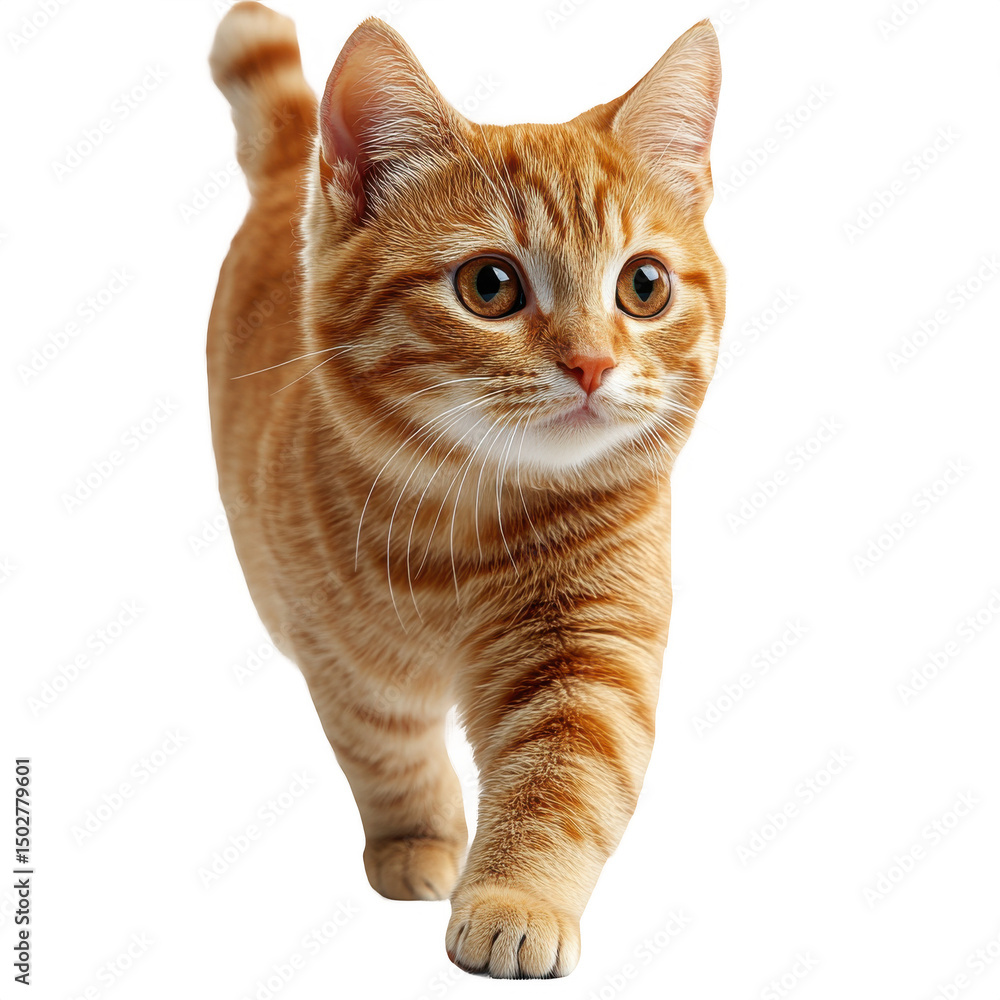 Obraz premium A ginger cat walking forward isolated on transparent background