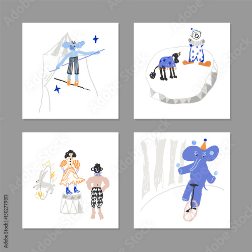 Circus posters. Hand drawn vector illustrations