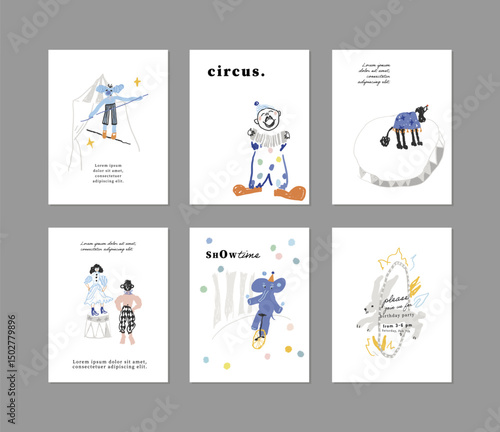 Circus posters. Hand drawn vector illustrations