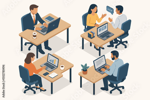 Team Collaboration Vector Illustration: Business People Working Together in Office