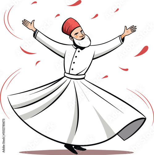 Turkey Sufi dance, dervish vector illustration