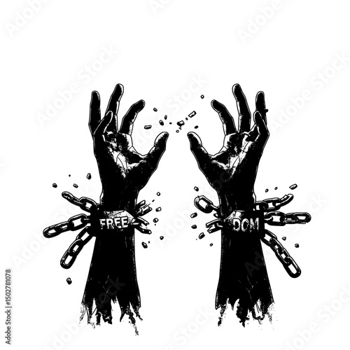 Breaking free chains hands freedom illustration isolated on transparent background