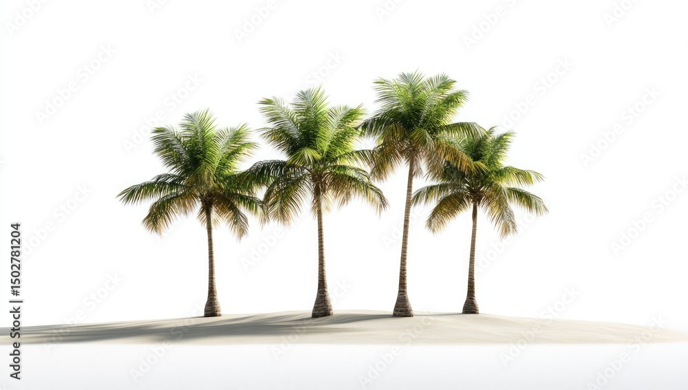 Fototapeta premium Four palm trees on a sand dune against white