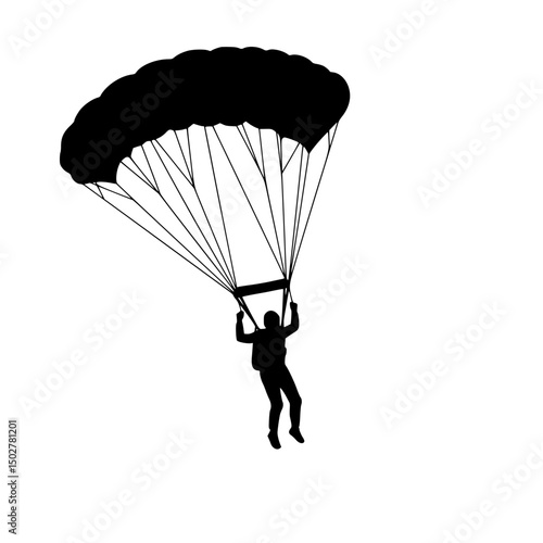 Parachutist silhouette under canopy isolated on transparent background