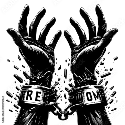 Breaking free chains hands freedom illustration isolated on transparent background