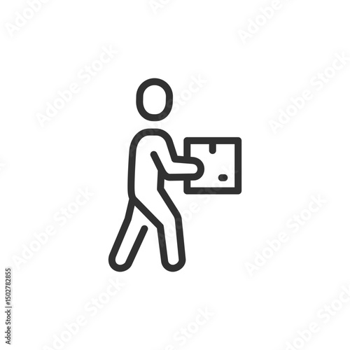 Person carrying package, linear icon. Delivery service and manual handling. Line with editable stroke.