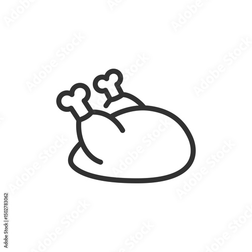Roasted chicken, linear icon. Protein meal or main course. Line with editable stroke.