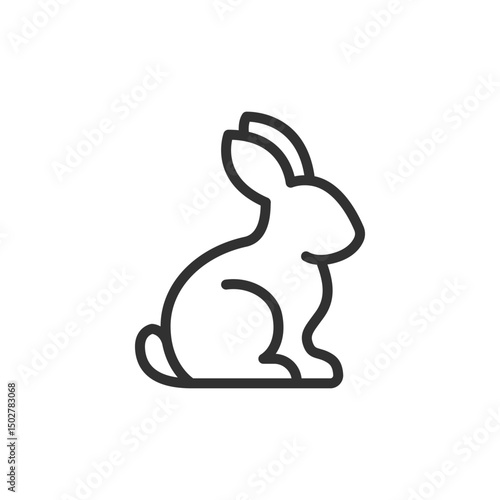 Rabbit linear icon. Domestic bunny in sitting position. pets, animals, and Easter. Editable stroke.
