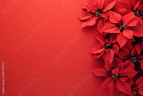 Vibrant red poinsettia border on a red background