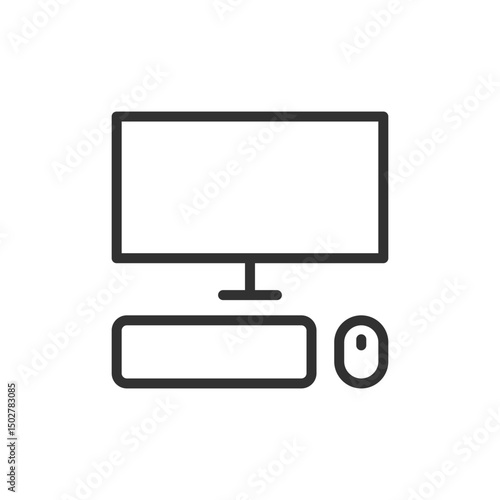 Desktop computer icon with monitor, mouse and CPU. work, internet, IT or technology. Editable stroke.