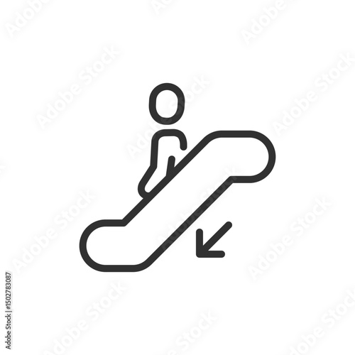 Person on descending escalator icon. movement, transportation or shopping center. Editable stroke.
