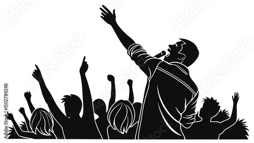 Energetic singer performing live concert crowd