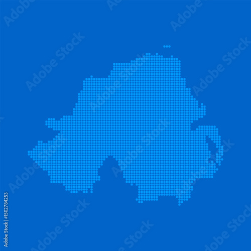 Blue halftone dot outline map background of Northern Ireland