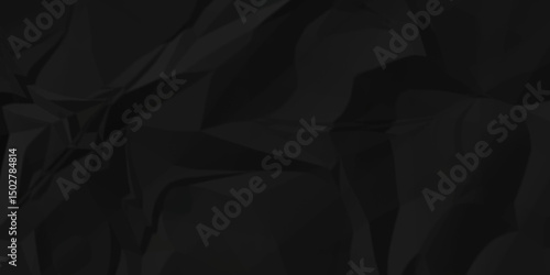 Crumple Black obsolete billboard rumple. wrinkle ripped creased black crumple aged closeup craft document grunge recycling paper background.	
