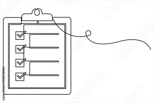 Continuous one line art drawing of clipboard with a checklist design. clipboard with a checklist one line vector illustration