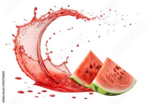 Refreshing Watermelon Slices with a Burst of Juicy Liquid Isolated On Transparent Background