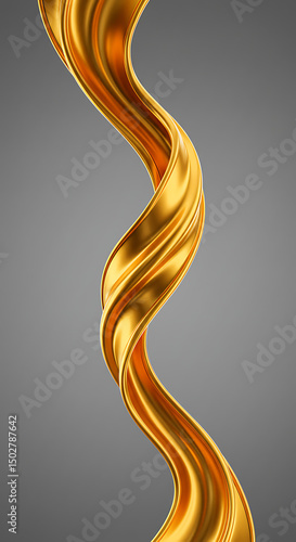 Abstract Golden Swirling Wave Luxury Fluid Design 3D Render