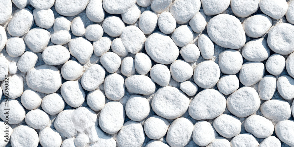 Round decorative white stones on a white surface, perfect for building, flooring, or wall applications Round decorative white stones on a white surface, perfect for building, flooring, or wall applications