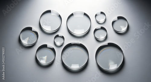Collection of Round Glass Lenses on Gray Background