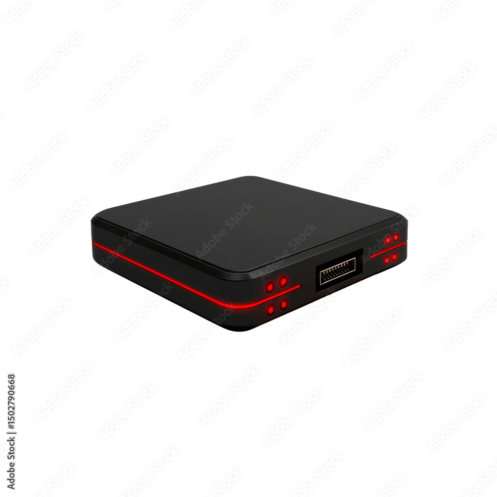 Sleek Black Streaming Device with Red LED Indicators Sleek Black Streaming Device with Red LED Indicators