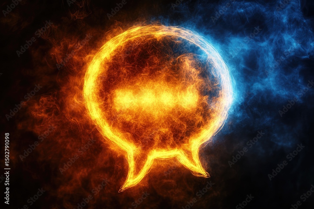 Obraz premium Fiery speech bubble, cool contrast