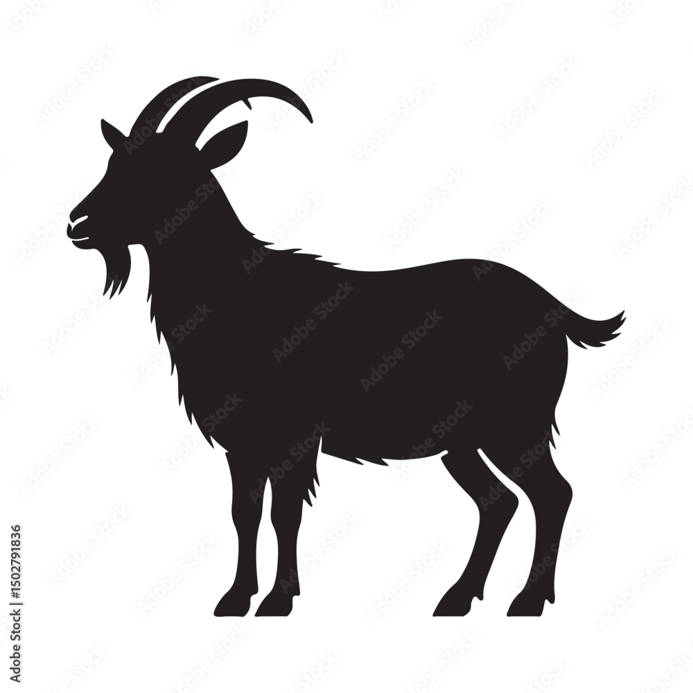 Obraz premium Goat silhouette with antlers on white background in cartoon wildlife style
