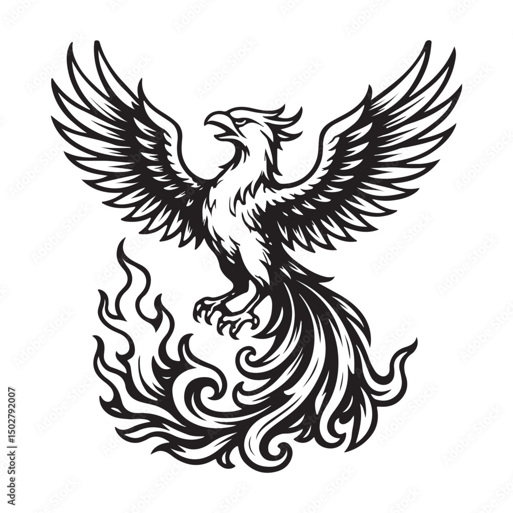 Fototapeta premium phoneix with wings flying in tattoo style vector silhouette illustration