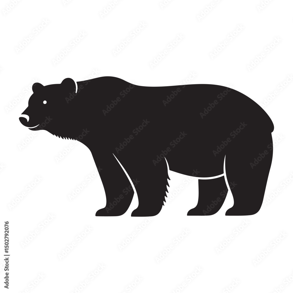 Fototapeta premium Silhouettes of a bear and polar bear with wildlife animal icons in black vector style in white backraund