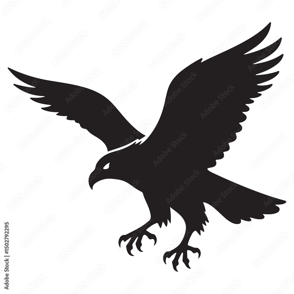 Obraz premium Eagle with Wings Flying Vector Illustration Silhouette Design