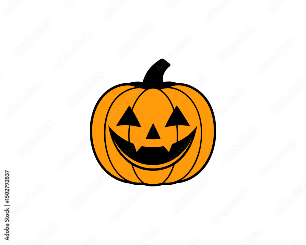 Fototapeta premium Halloween Pumpkin Vector – Cute Smiling Jack-o'-Lantern Face Vector Illustration for Spooky Fall Decorations.