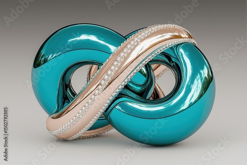 Teal and Rose Gold Metallic Infinity Symbol 3D Render