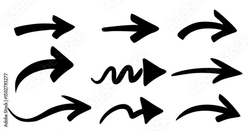 Bold arrows sketch thick hand drawn smooth direction lines in minimal modern style, Flat Illustration

