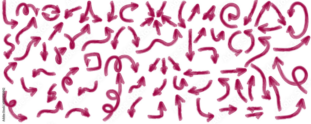 Burgundy arrows hand drawn horizontal set curved and expressive movement sketch, Flat Illustration
Burgundy arrows hand drawn horizontal set curved and expressive movement sketch, Flat Illustration