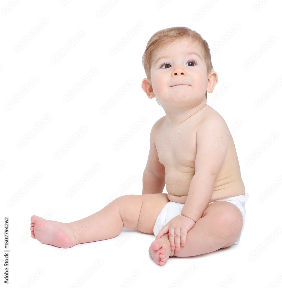 Cute little baby sitting on white background Cute little baby sitting on white background