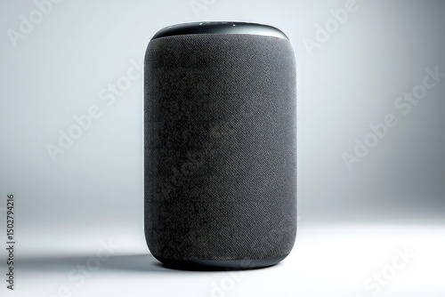 Modern smart speaker with touch controls and led indicator, featuring sleek black design and multi-function buttons for voice assistant and connectivity