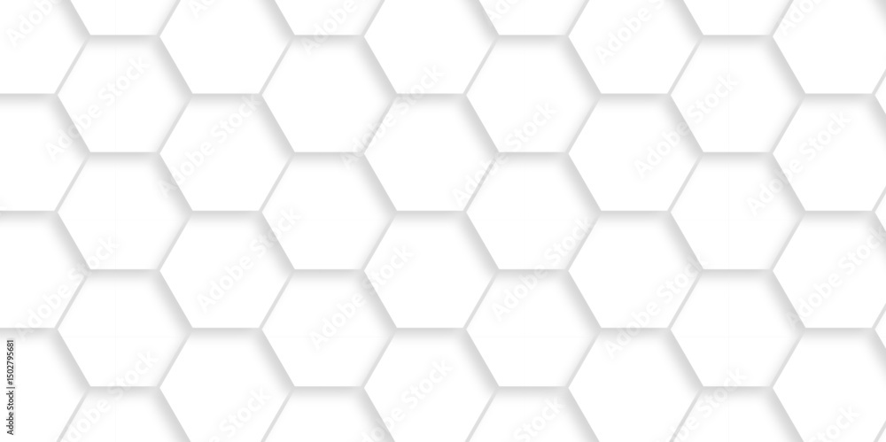 Abstract minimal Background with white lines Hexagonal structure futuristic white background and Embossed Hexagon , honeycomb white mosaic cell web ,light and shadow texture design.
Abstract minimal Background with white lines Hexagonal structure futuristic white background and Embossed Hexagon , honeycomb white mosaic cell web ,light and shadow texture design.